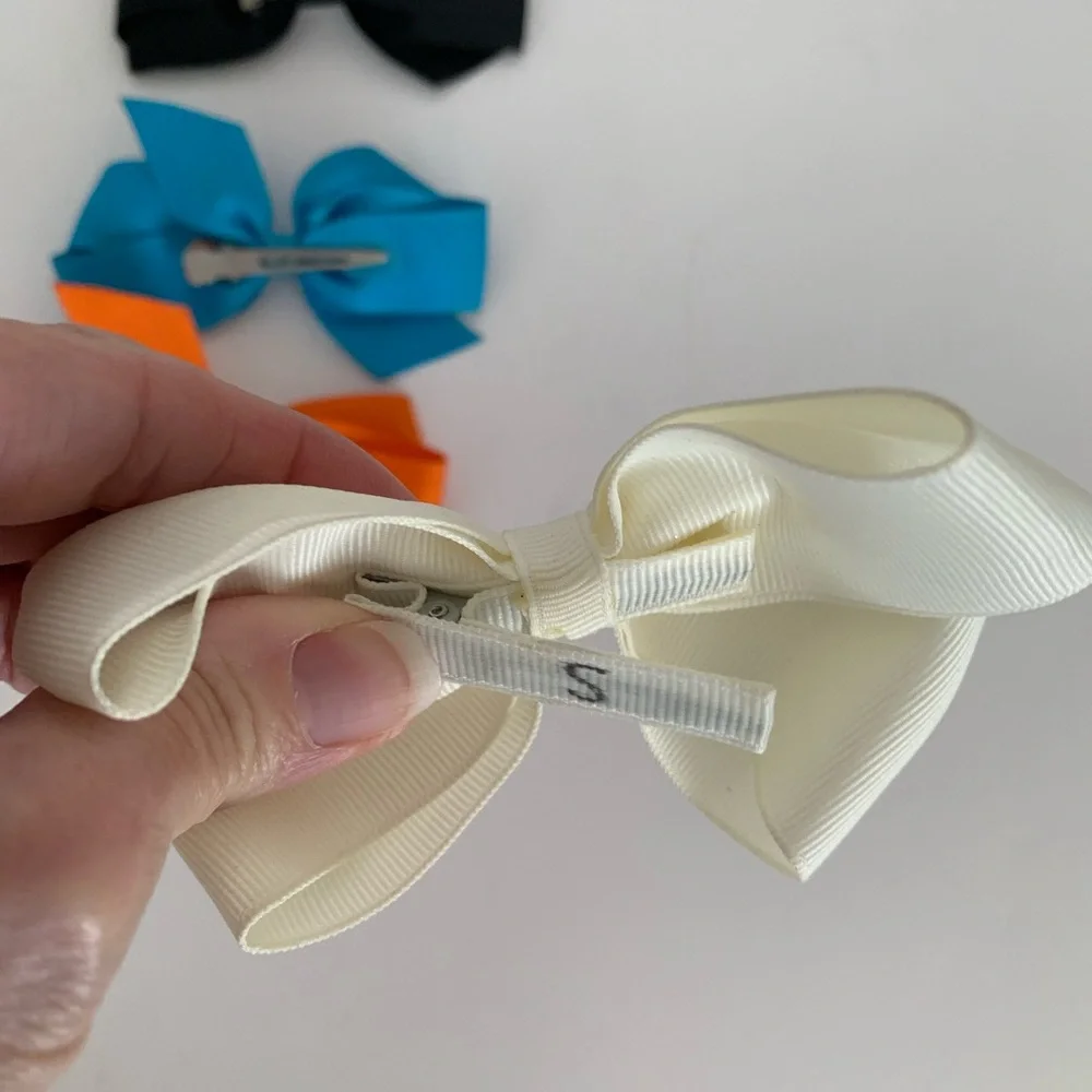 Kids Bow Set Hair Clips Accessories 4 Pieces Black Blue Orange Cream